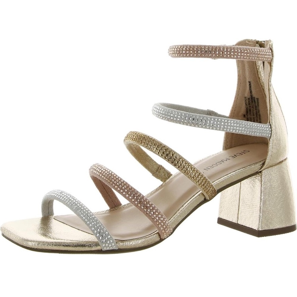 Steve Madden kids Jlucyy strappy metals chunky heel sandal kids 6 woman’s 7.5